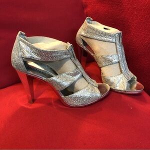 Michael, Michael Kors, Berkeley, glitter, zip sandal, 4 inch heels size 8